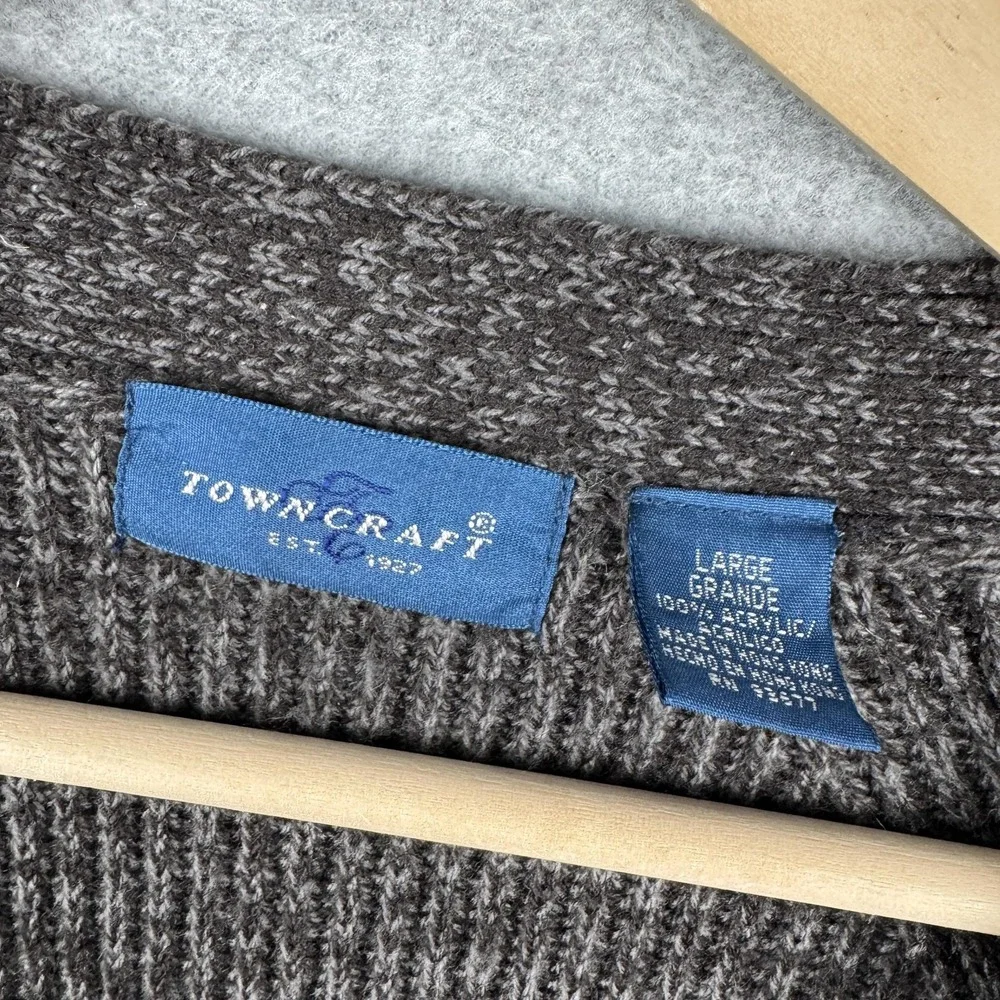 Towncraft Cardigan Sweater‎ Mens Large Gray Grandpa Ribbed Knit V-Neck Button Up